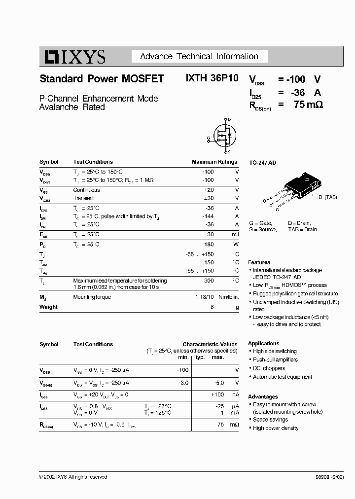 IXTH36P10_6015947.PDF Datasheet