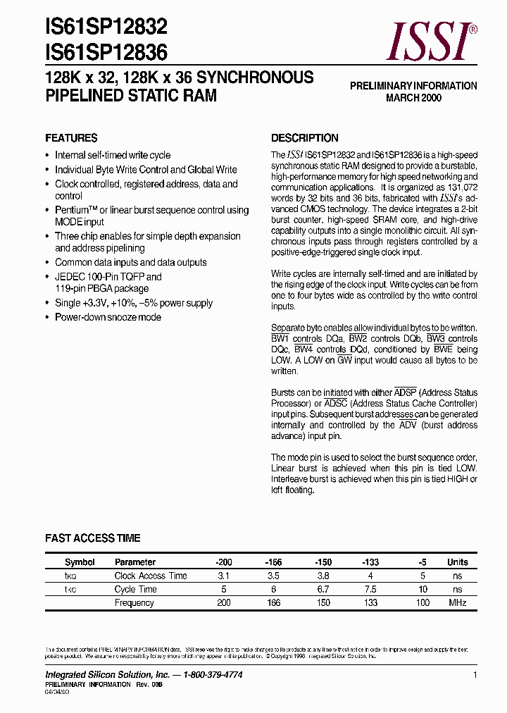 IS61SP12836_6117445.PDF Datasheet