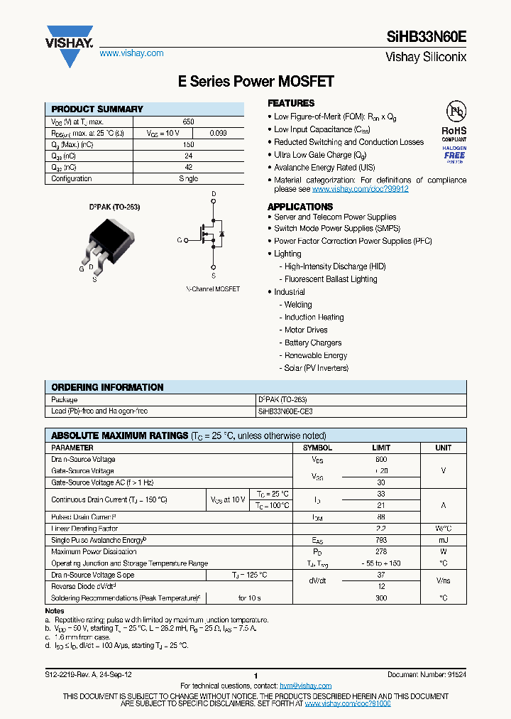 SIHB33N60E_6148729.PDF Datasheet