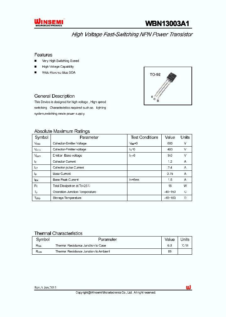 WBN13003A1_6170600.PDF Datasheet