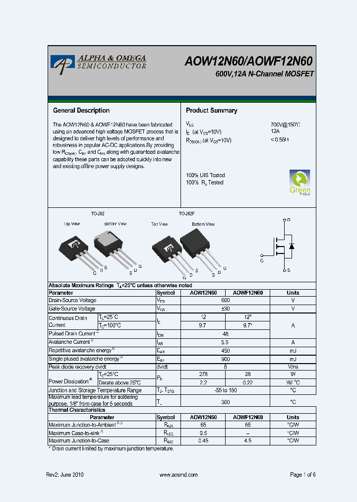 AOW12N60_6228962.PDF Datasheet