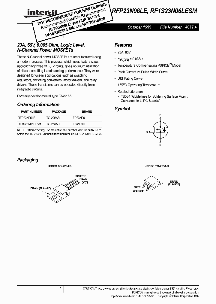 RF1S23N06LESM_6229225.PDF Datasheet