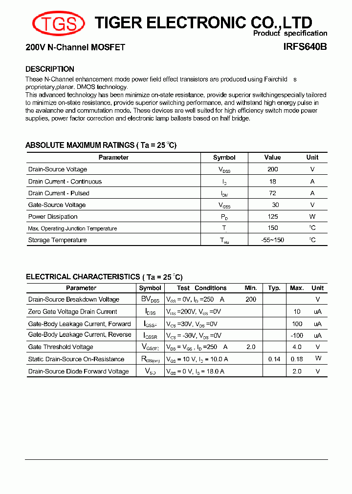 IRFS640B_6294290.PDF Datasheet