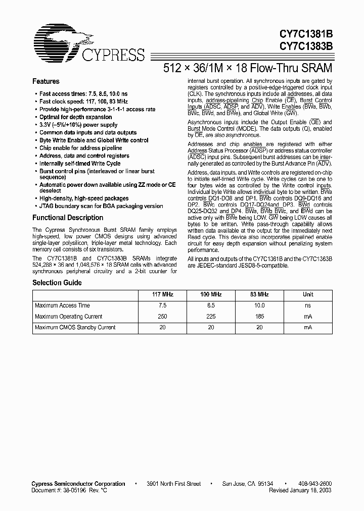 CY7C1381B-83AC_6342710.PDF Datasheet