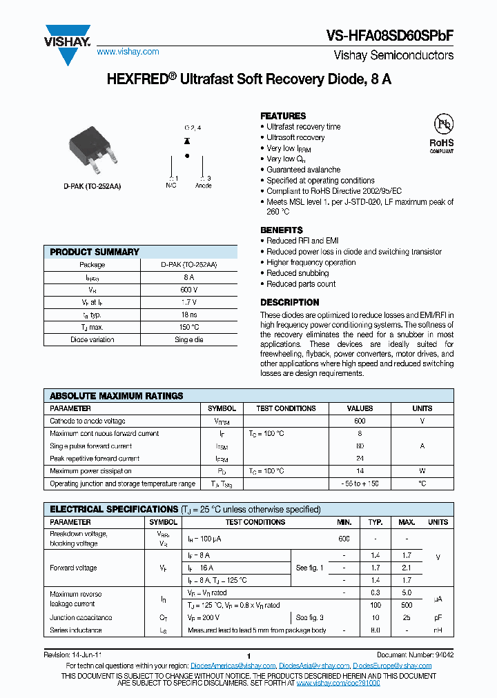 HFA08SD60SPBF13_6485734.PDF Datasheet