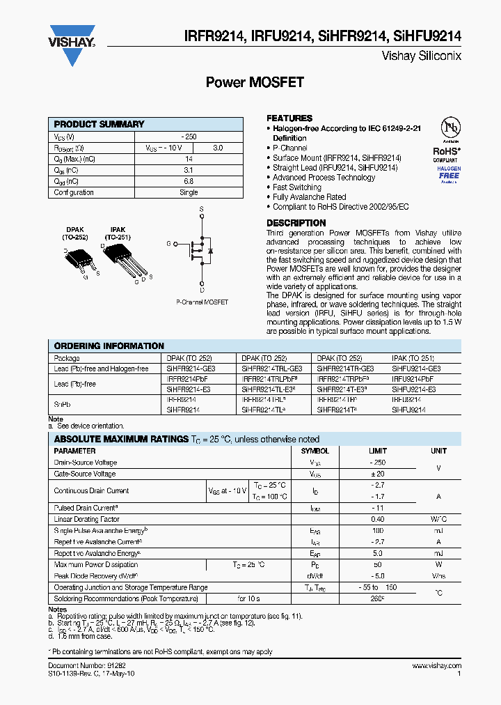 SIHFR9214T-E3_6624890.PDF Datasheet