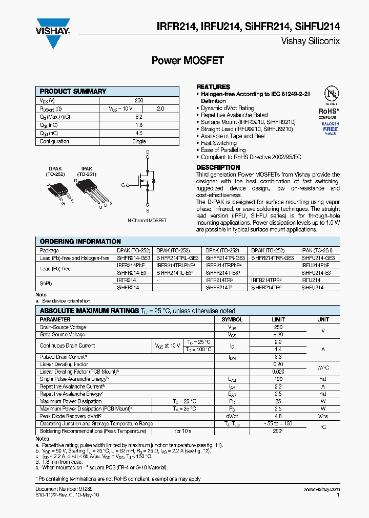 SIHFR214T-E3_6624889.PDF Datasheet