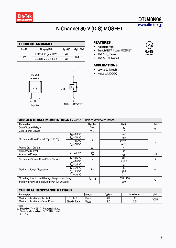 DTU40N08_6927627.PDF Datasheet