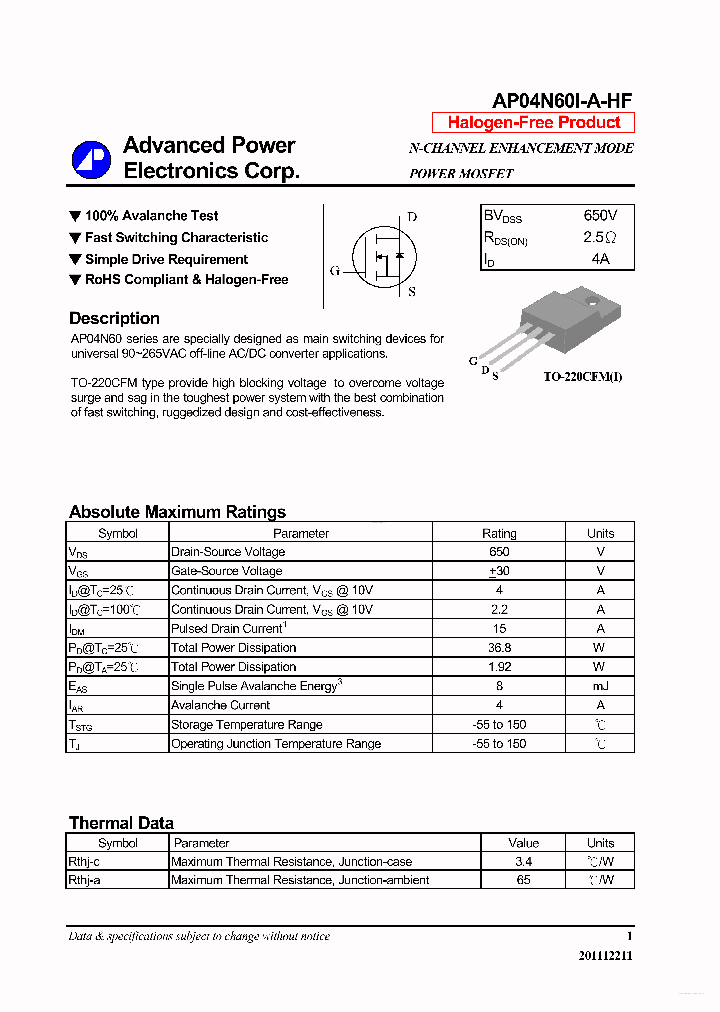 AP04N60I-A-HF_6931366.PDF Datasheet