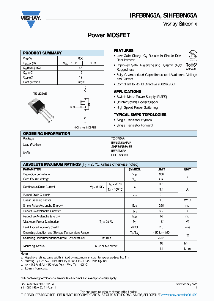 SIHFB9N65A-E3_6817634.PDF Datasheet