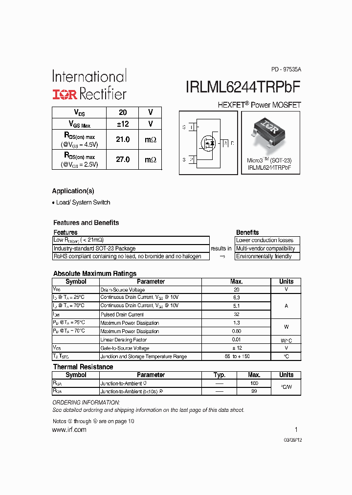 IRLML6244TRPBF_6976591.PDF Datasheet