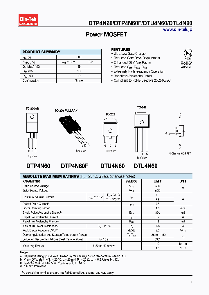 DTP4N60F_6992392.PDF Datasheet