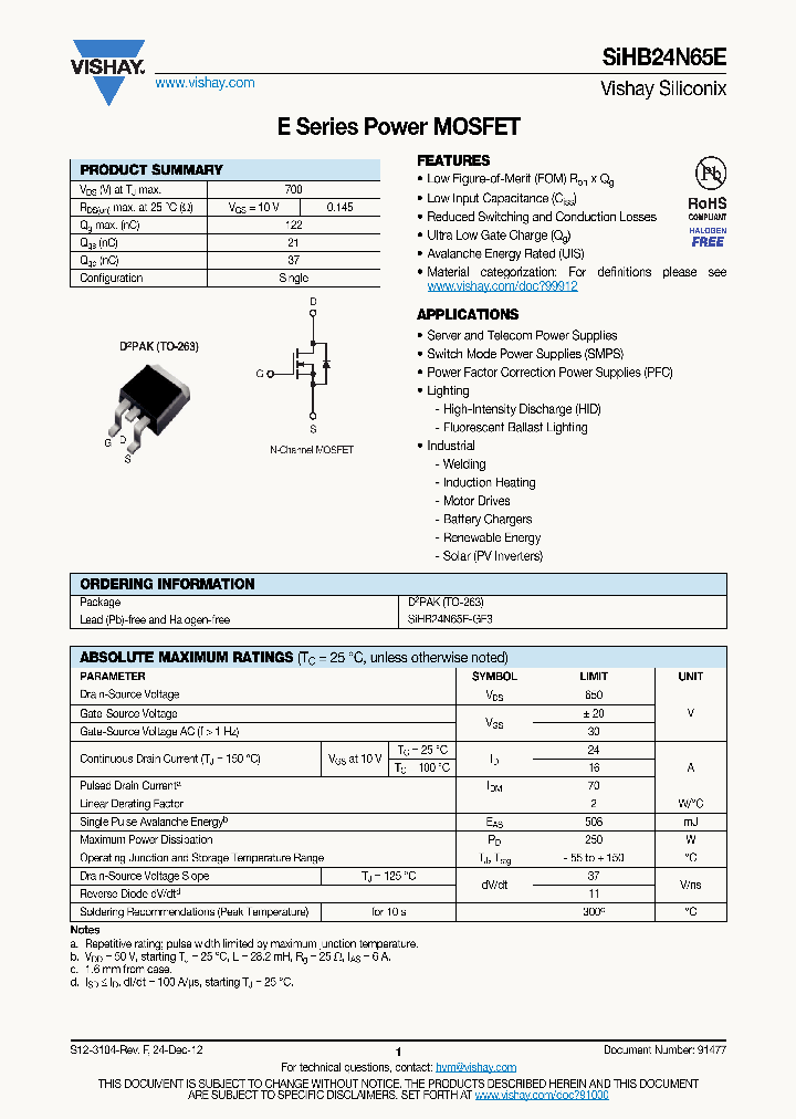 SIHB24N65E13_6995025.PDF Datasheet