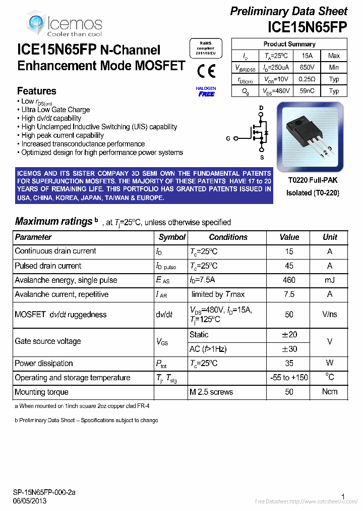 ICE15N65FP_7003458.PDF Datasheet
