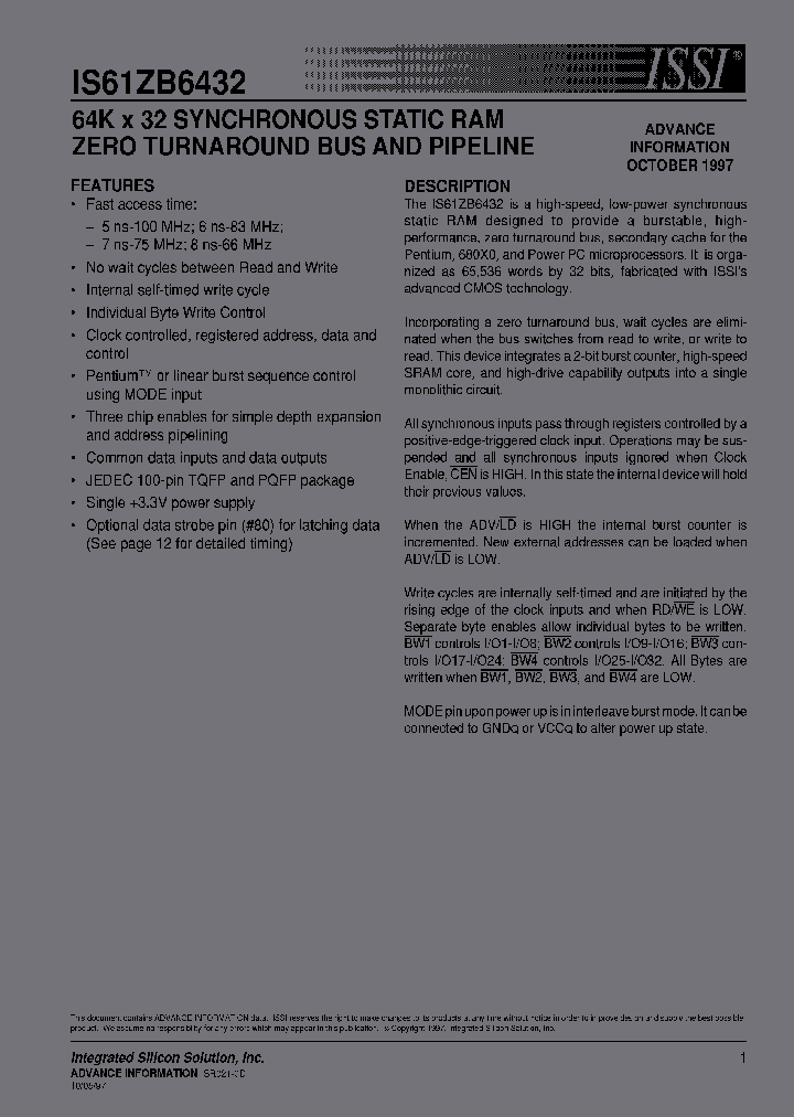 IS61ZB6432-8TQ_7099222.PDF Datasheet