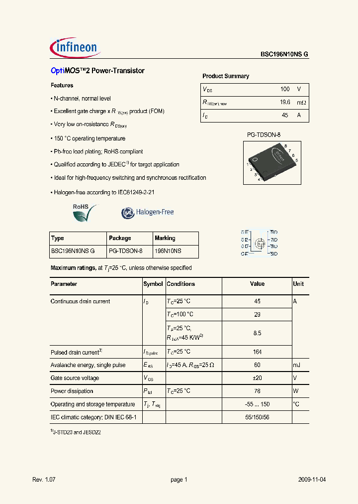 BSC196N10NSG_7178223.PDF Datasheet