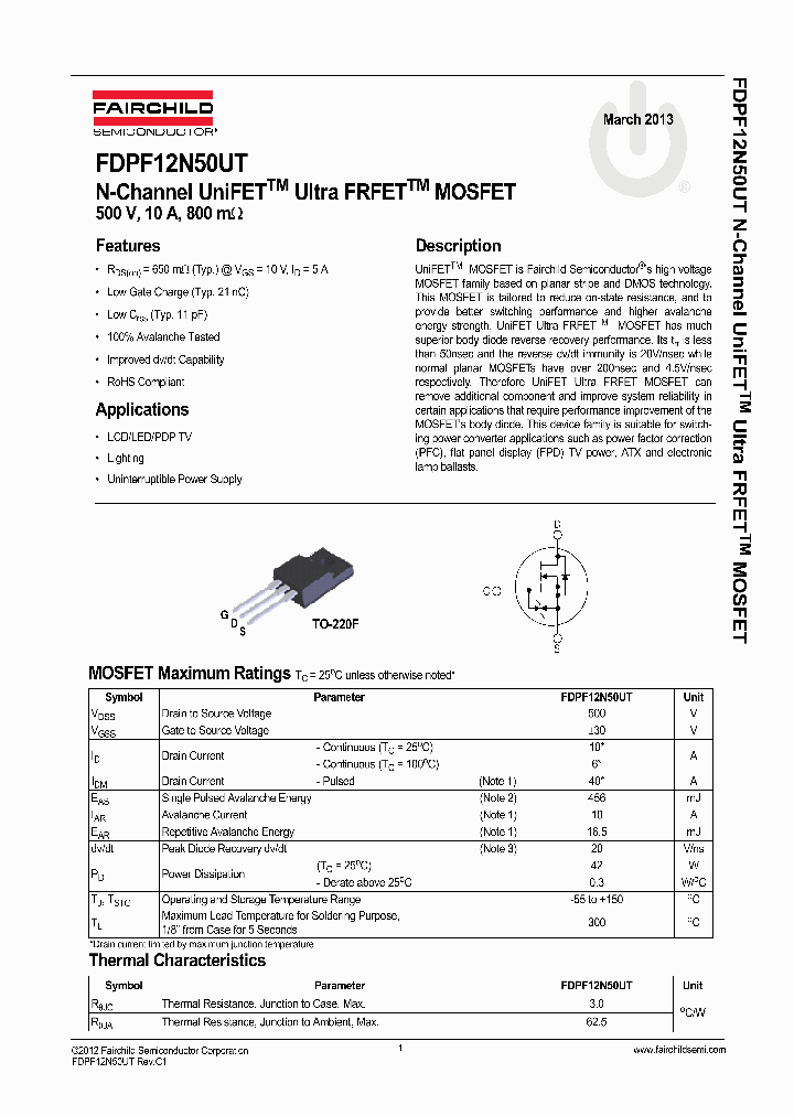 FDPF12N50UT_7187212.PDF Datasheet