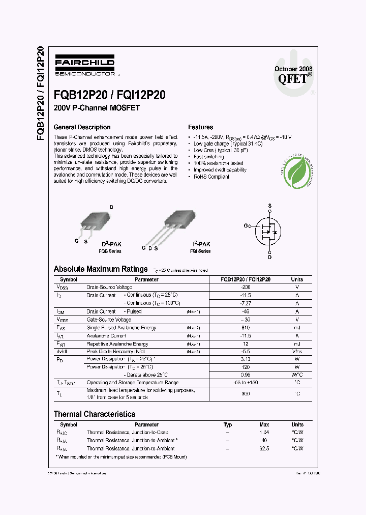 FQB12P2008_7216132.PDF Datasheet