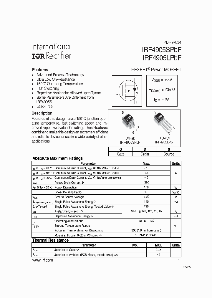 IRF4905STRLPBF_7223786.PDF Datasheet