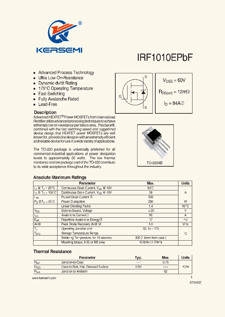 IRF1010EPBF_7237685.PDF Datasheet