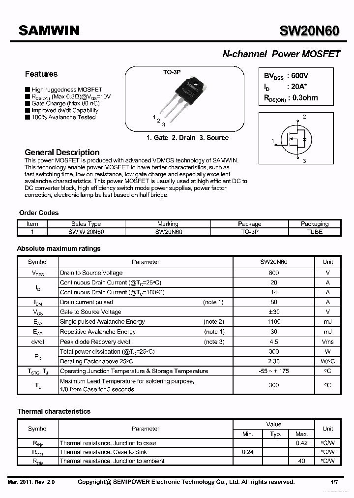 SW20N60_7264580.PDF Datasheet