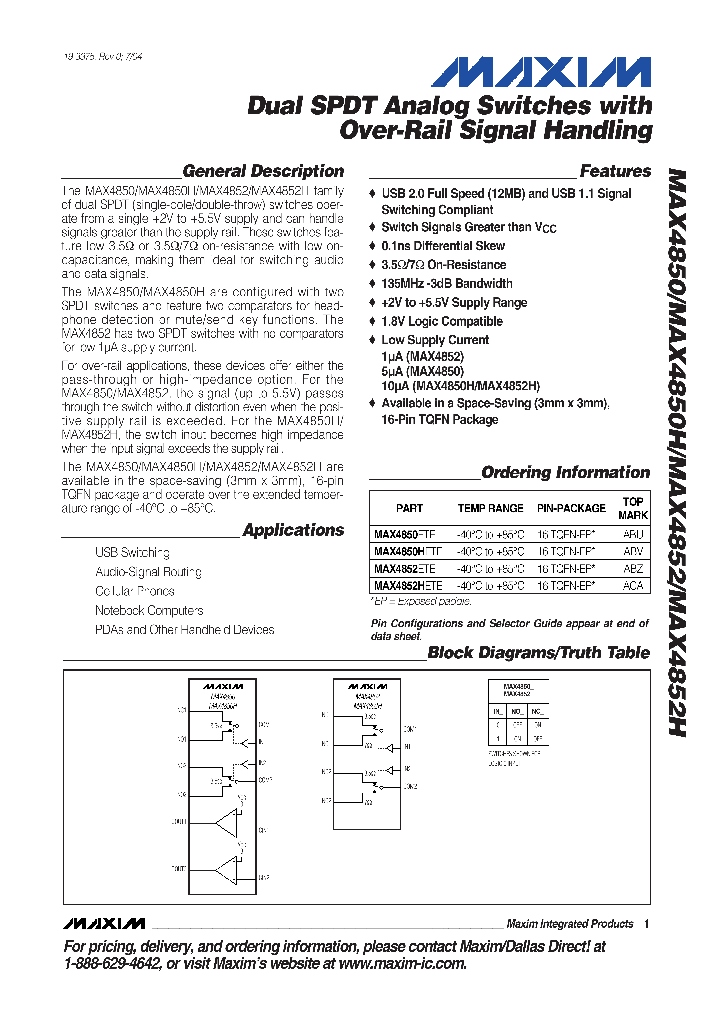 MAX4850ETE_7291284.PDF Datasheet