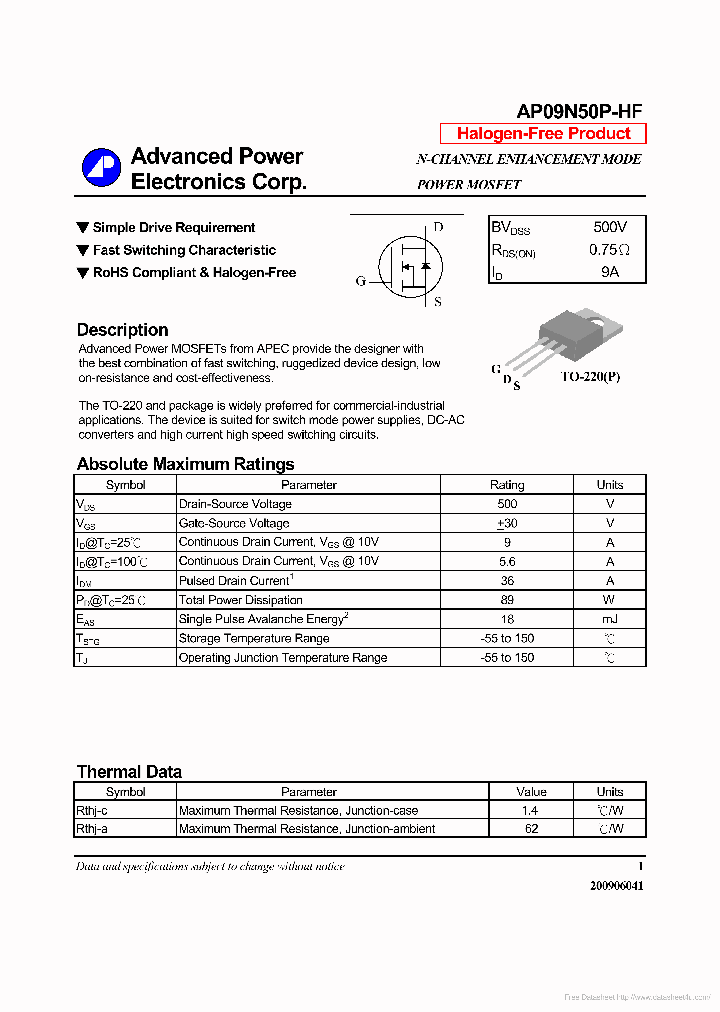 AP09N50P-HF_7299591.PDF Datasheet