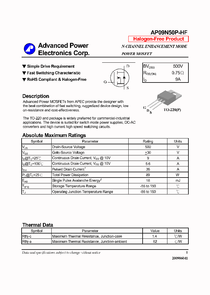 AP09N50P-HF_7299608.PDF Datasheet