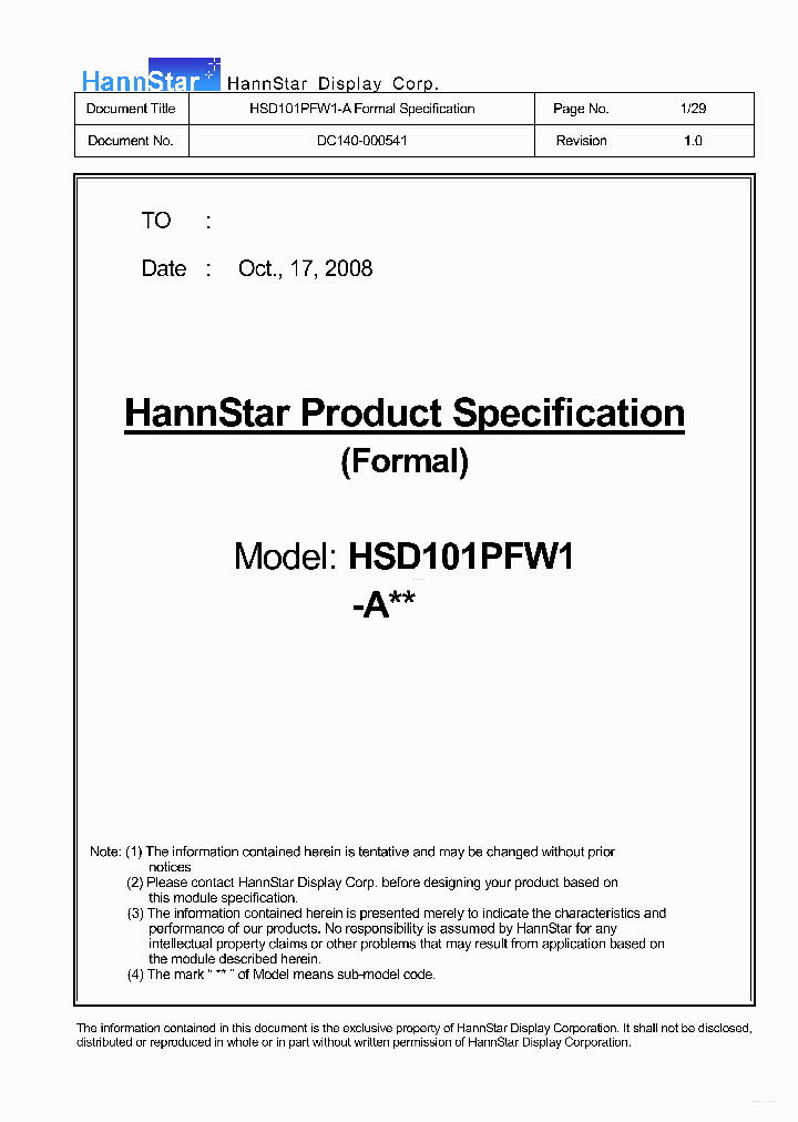 HSD101PFW1-A01_7307411.PDF Datasheet