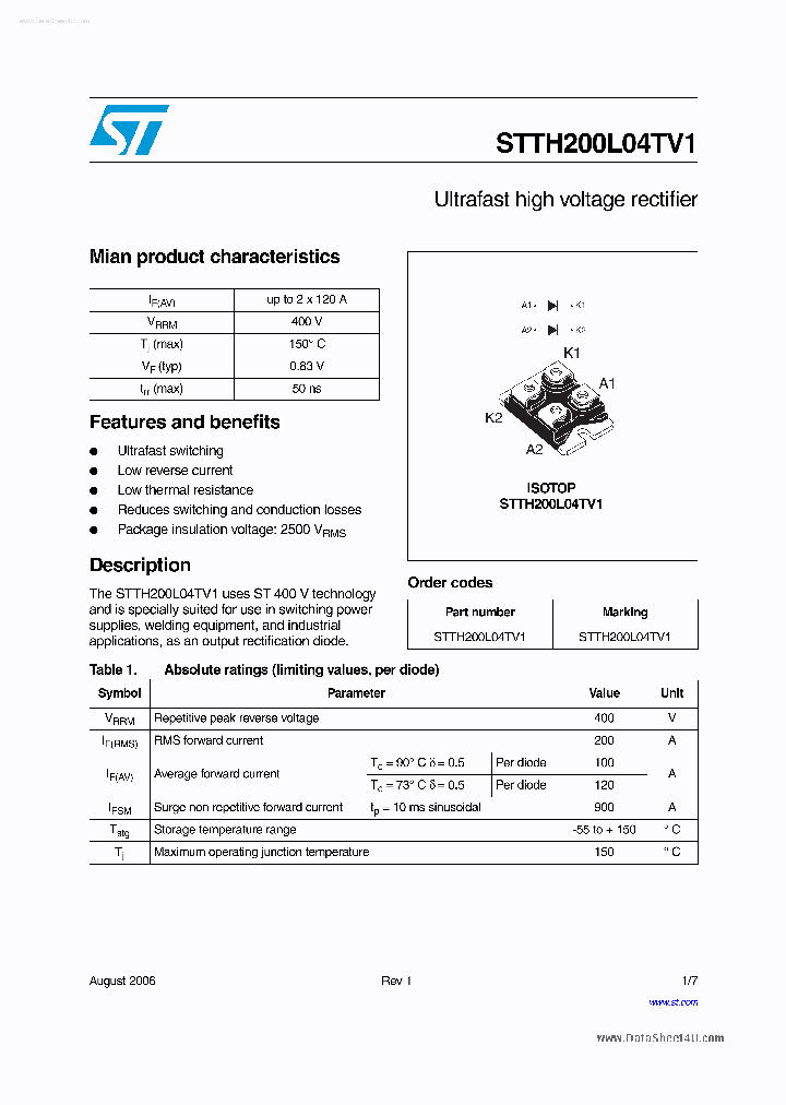 STTH200L04TV1_7309339.PDF Datasheet