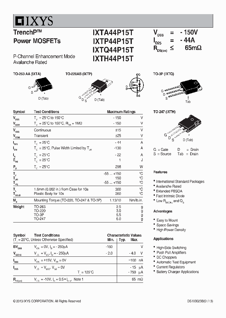 IXTA44P15T_7352720.PDF Datasheet