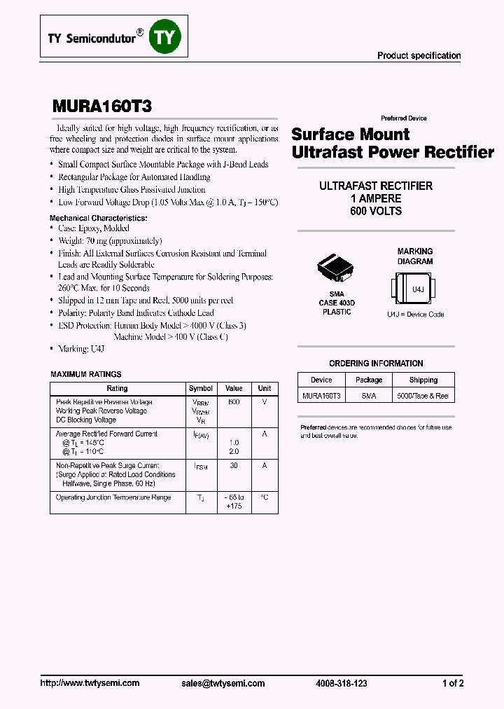 MURA160T3_7499262.PDF Datasheet