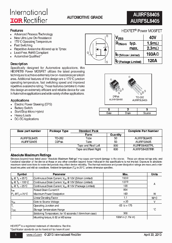 AUIRFS8405_7507317.PDF Datasheet