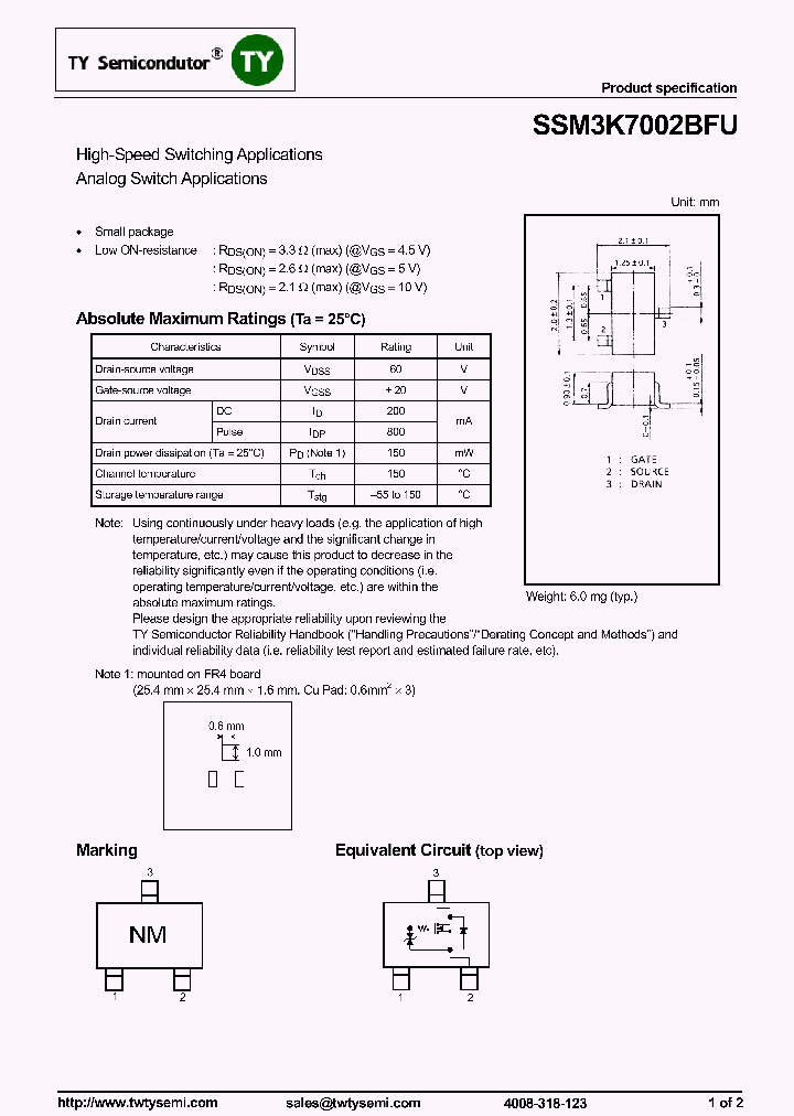 SSM3K7002BFU_7518296.PDF Datasheet