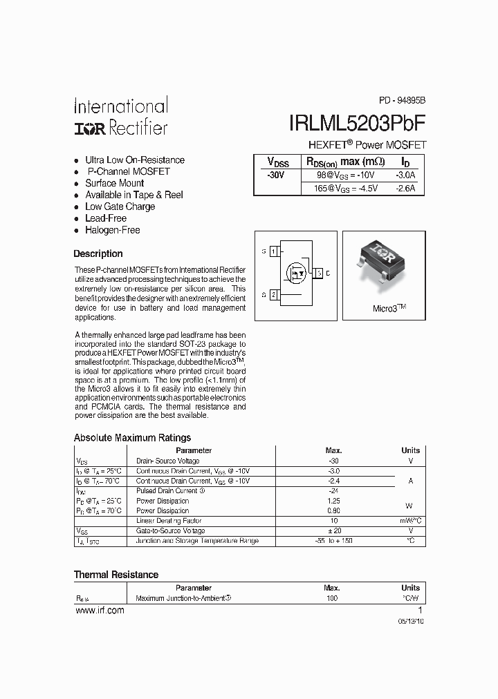 IRLML5203TRPBF_7525929.PDF Datasheet