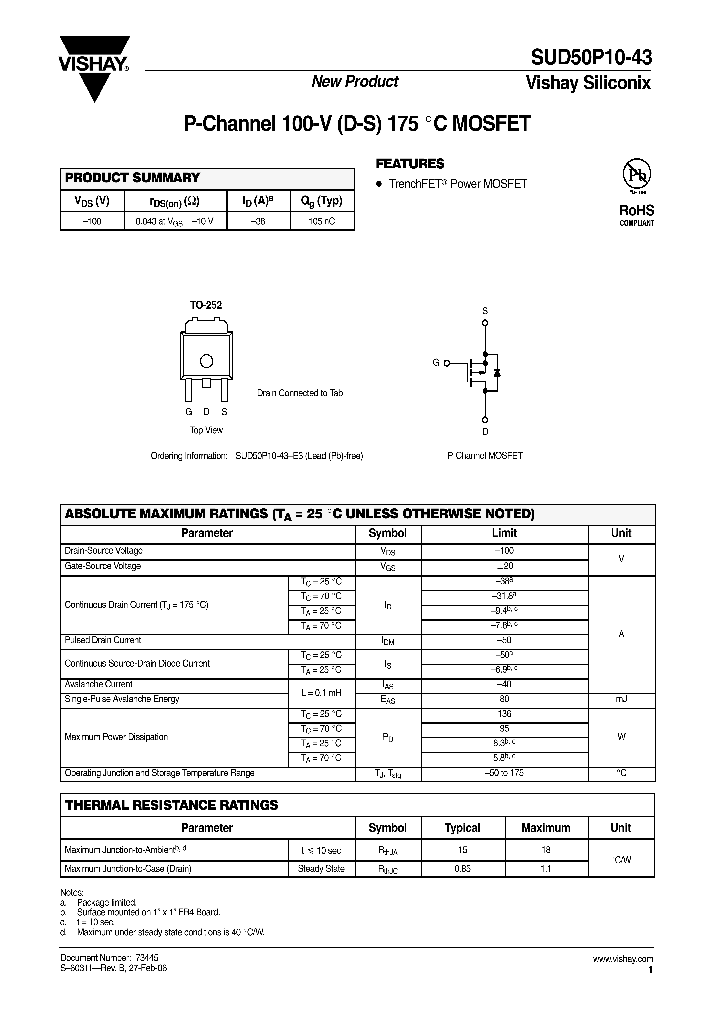 SUD50P10-43L-E3_7550408.PDF Datasheet