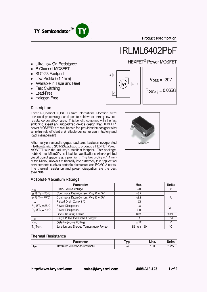 IRLML6402TRPBF_7569340.PDF Datasheet