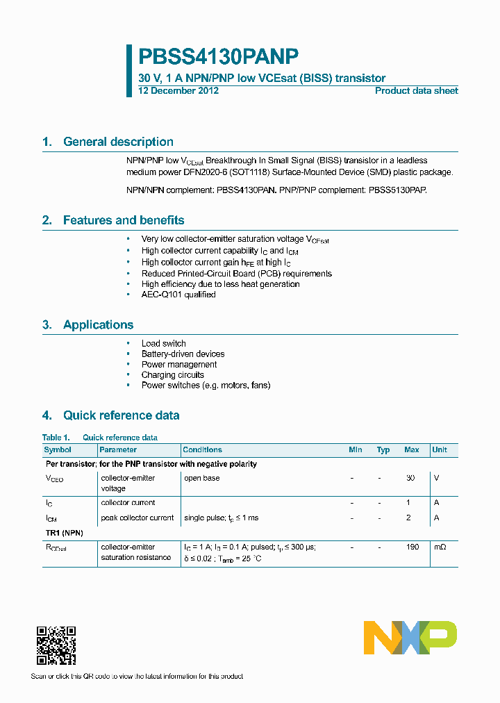 PBSS4130PANP_7588740.PDF Datasheet