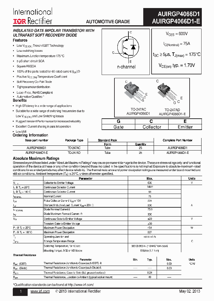 AUIRGP4066D1_7606588.PDF Datasheet