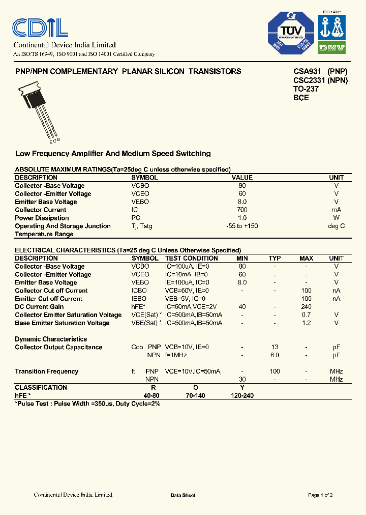 CSC2331NPN_7615445.PDF Datasheet