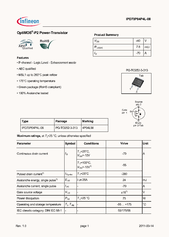 IPD70P04P4L-08_7643754.PDF Datasheet