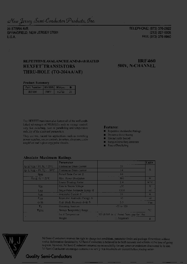 IRF460_7648500.PDF Datasheet