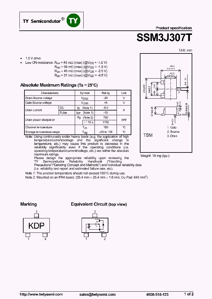 SSM3J307T_7668445.PDF Datasheet