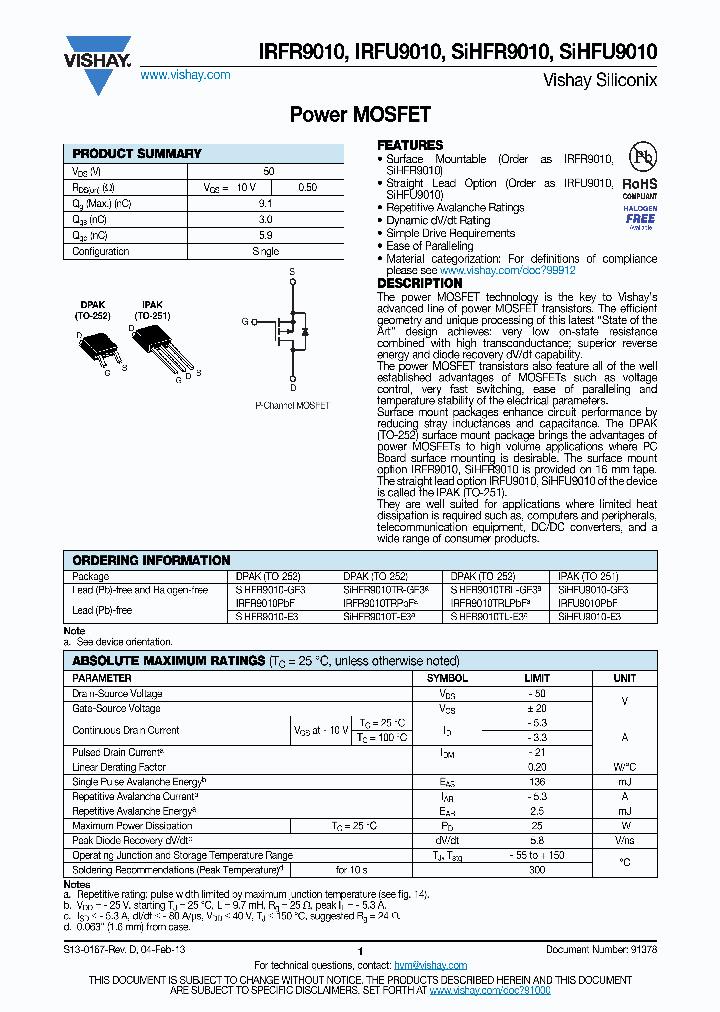 IRFR9010_7675832.PDF Datasheet