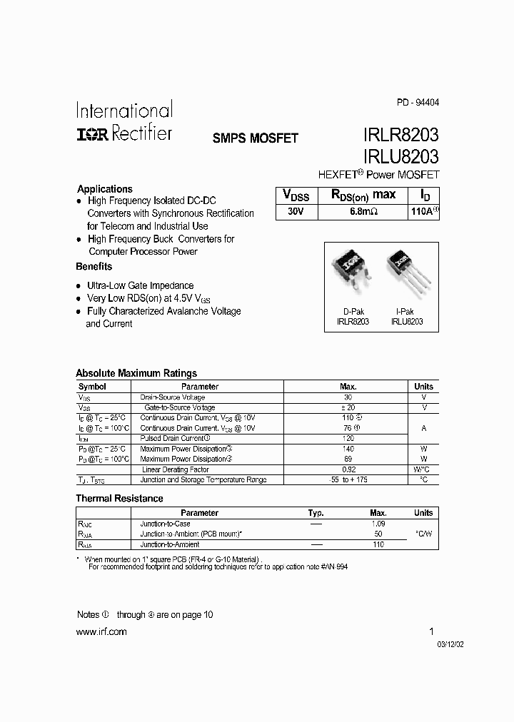 IRLR8203_7686030.PDF Datasheet