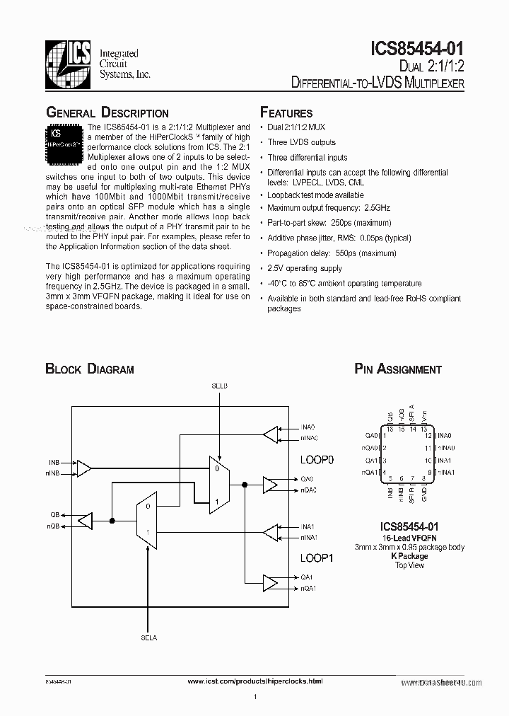 ICS85454-01_7694496.PDF Datasheet