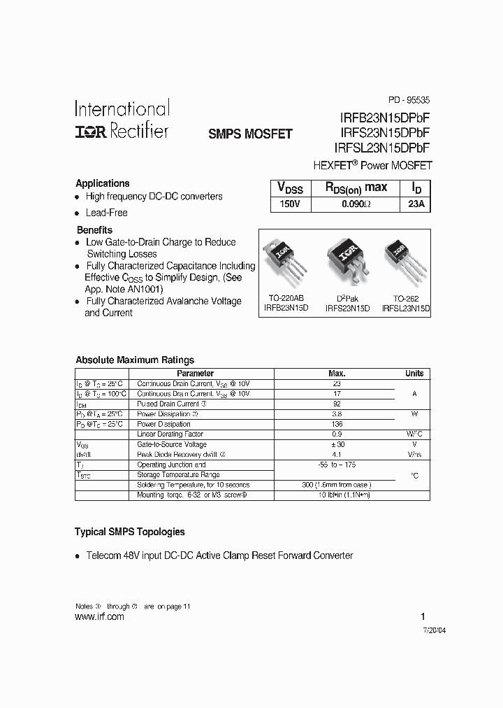 IRFB23N15DPBF_7704752.PDF Datasheet