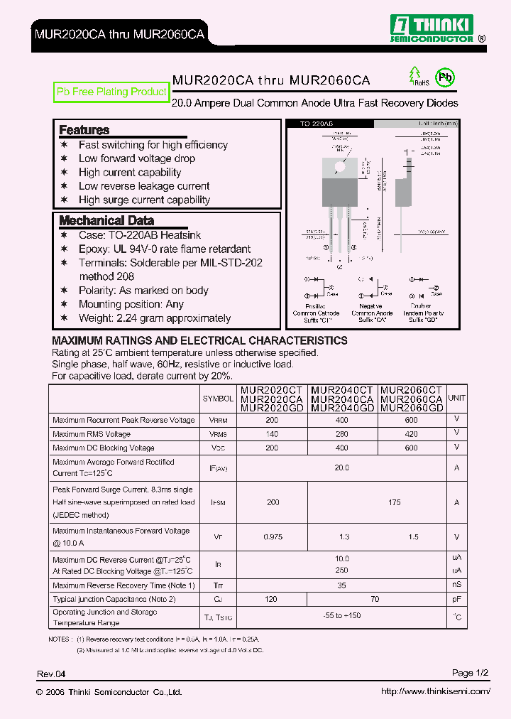 MUR2060CA_7706402.PDF Datasheet