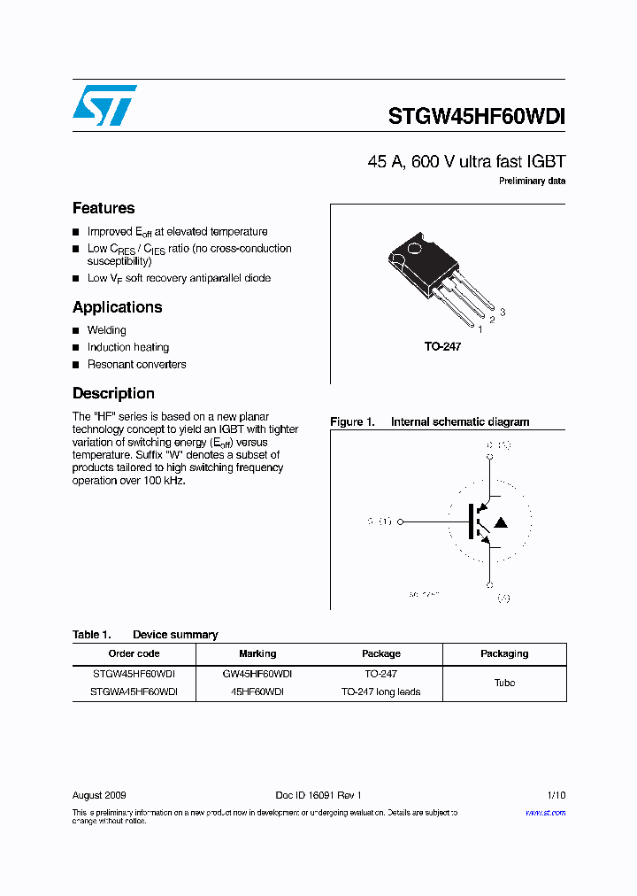 STGW45HF60WDI_7713739.PDF Datasheet