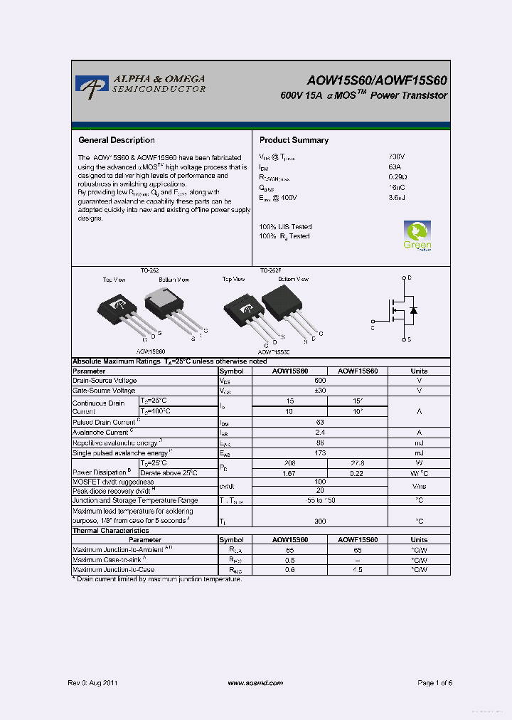 AOW15S60_7739922.PDF Datasheet